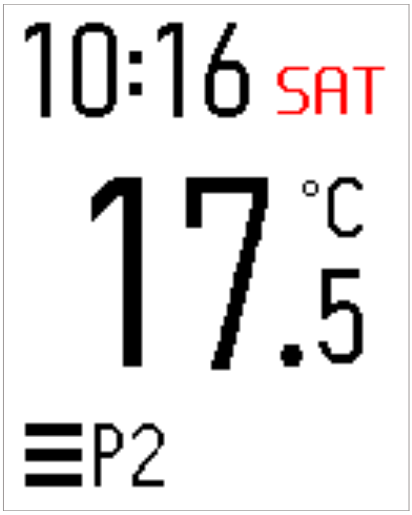 Main display in Schedule Mode showing PX icon