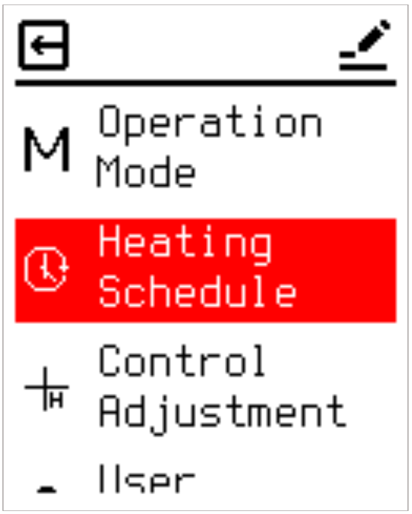 Heating Schedule menu
