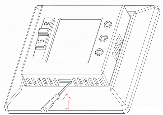 Fig. 1 – Pry open the thermostat cover with a screwdriver