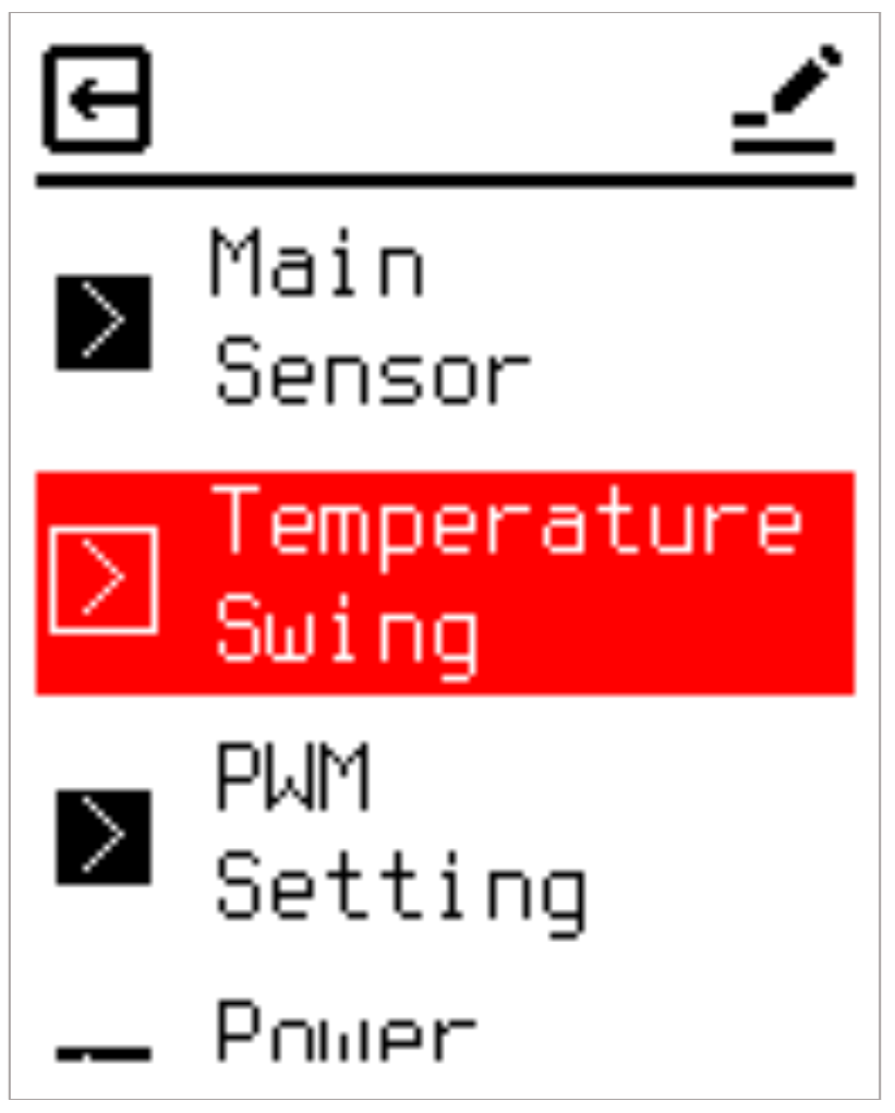 Temperature Swing menu