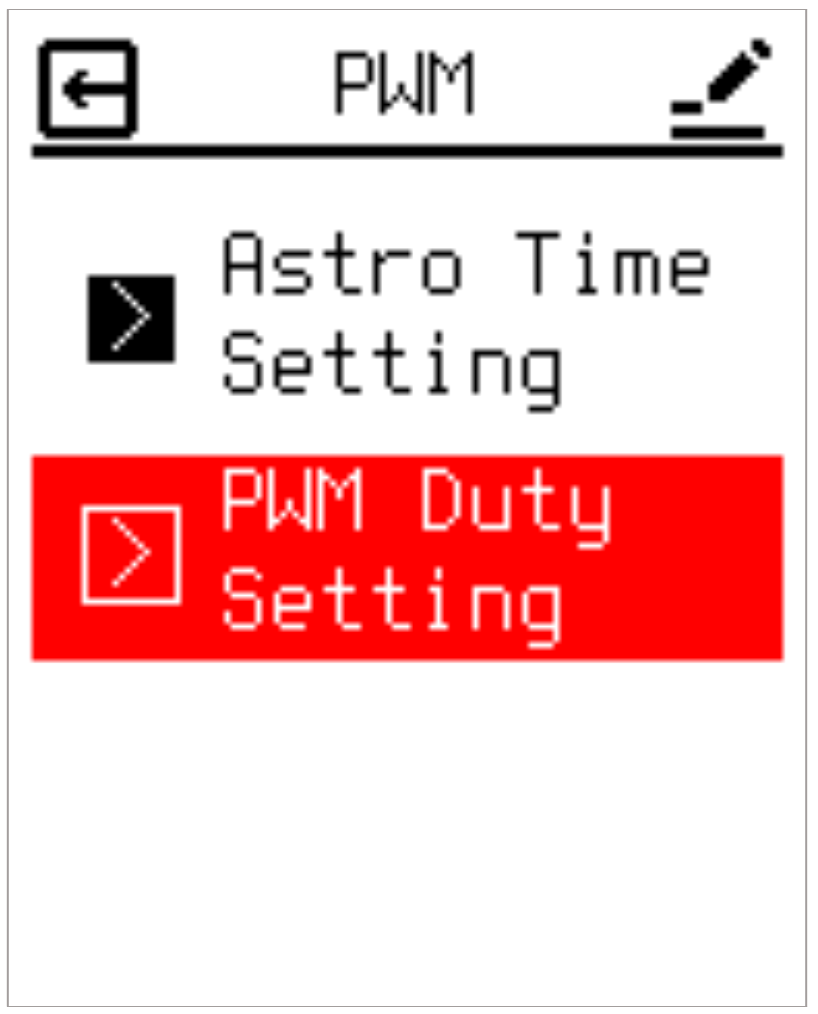 PWM Duty Setting menu