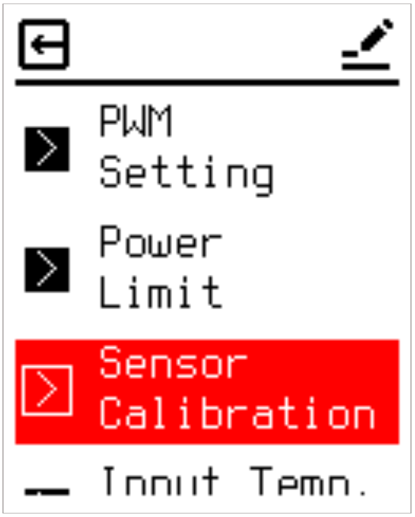 Sensor Calibration menu