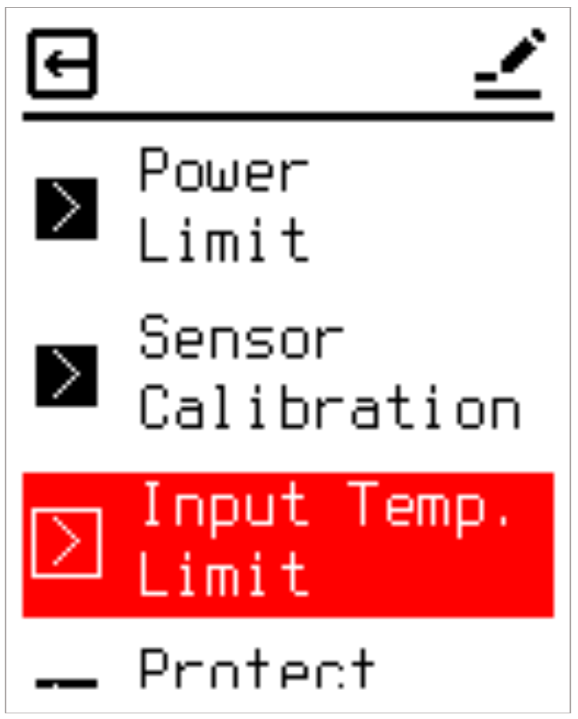 Input Temperature Limit menu