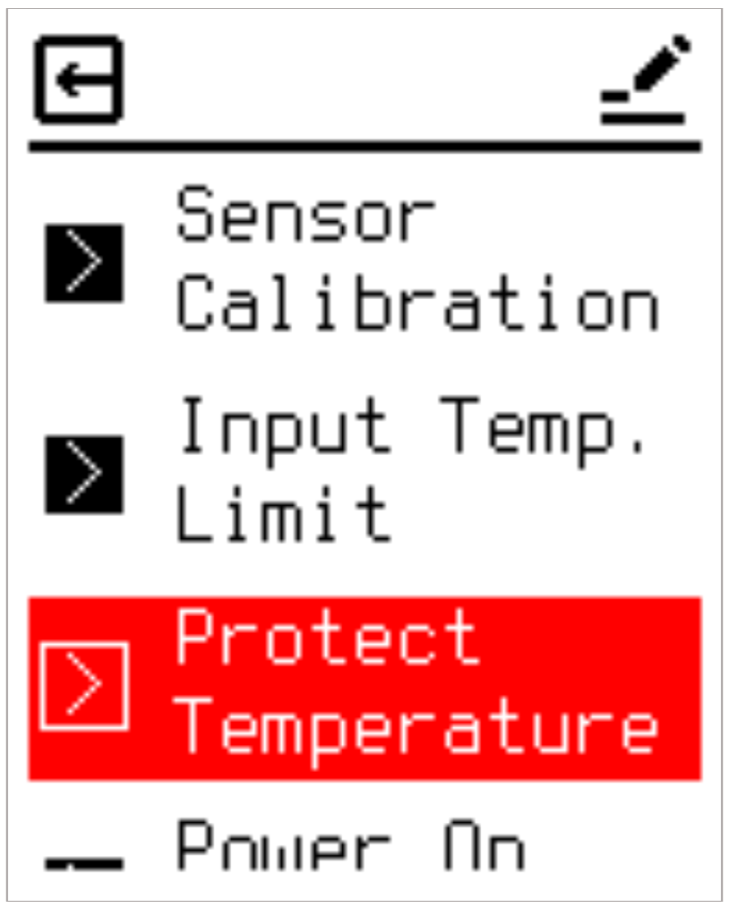 Protect Temperature menu