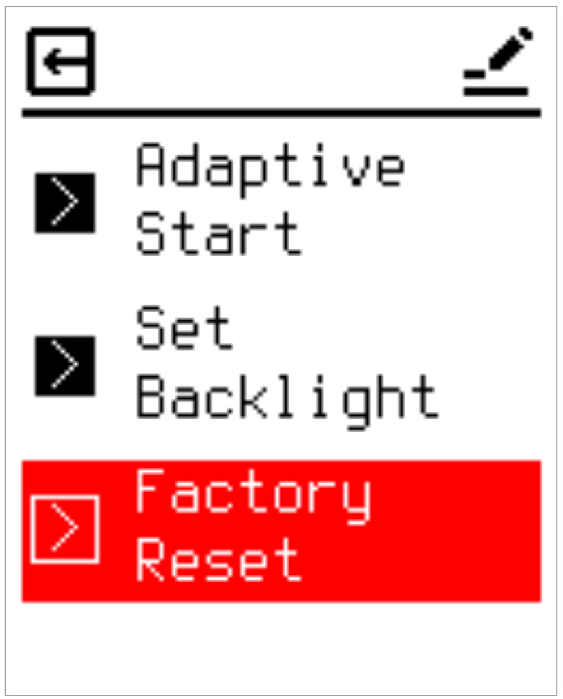 Factory Reset menu
